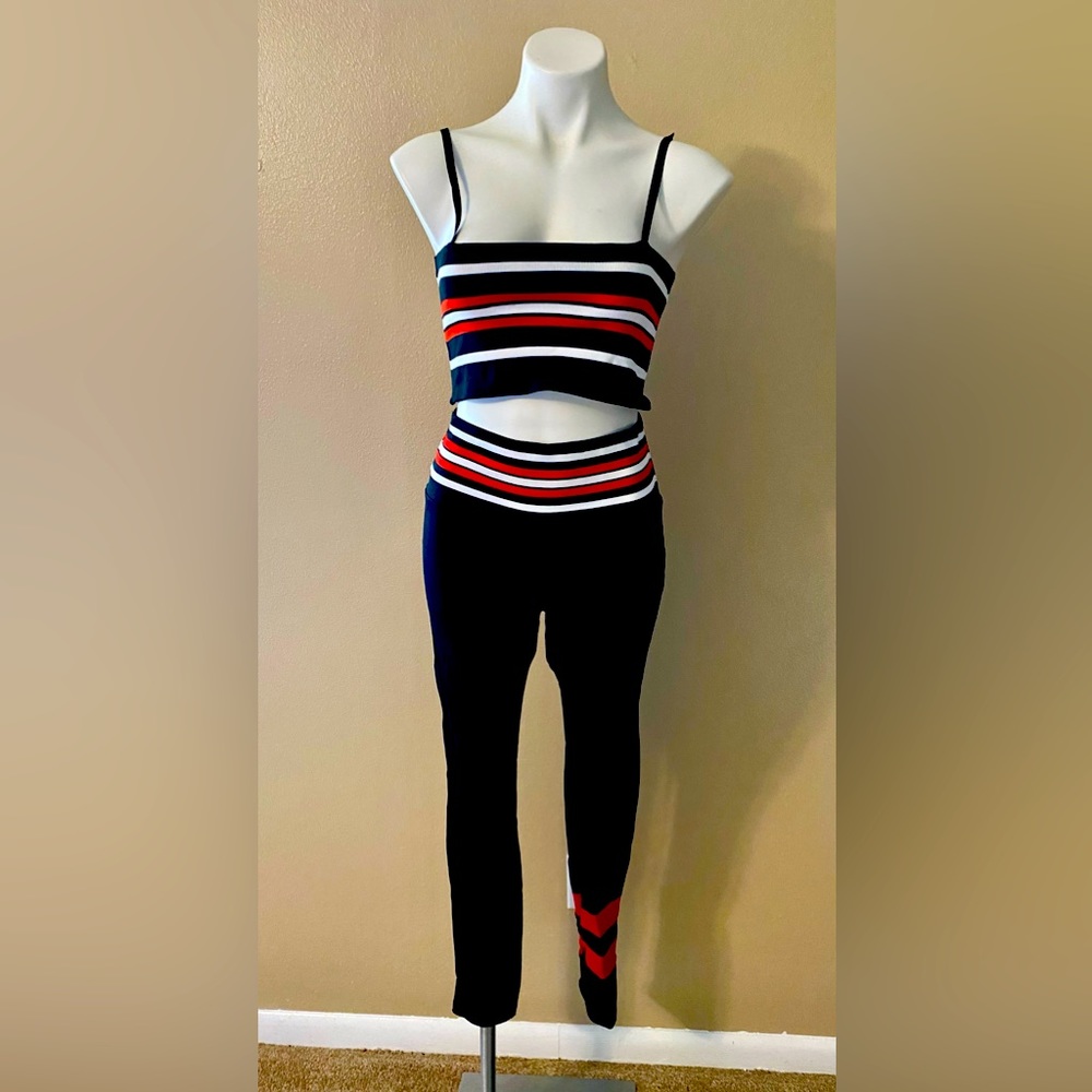 2Pc outerwear pants set in Red, Black and white
